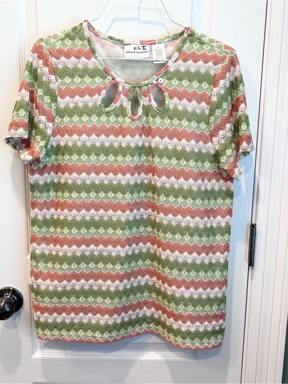 Alfred Dunner Women’s Short Sleeve Green & Terracotta Layered Blouse Size Small